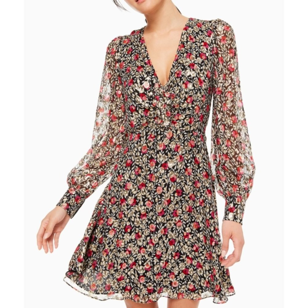 Kate Spade New York Silk Floral Park Clip Dot Dress Size 0